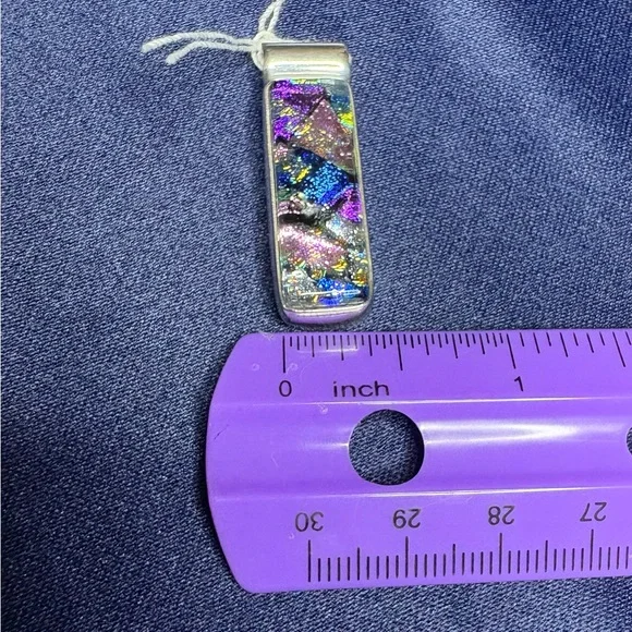 Pendant*Dichroic Glass 925 Solid Sterling Silver Setting Colorful Bar - Picture 11 of 11